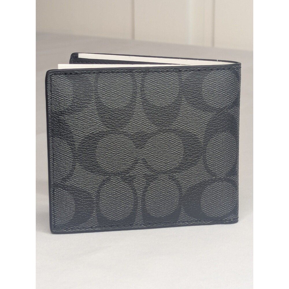 NWT Coach Signature Coated Canvas ID Billfold Wallet - Black - Picture 3 of 7